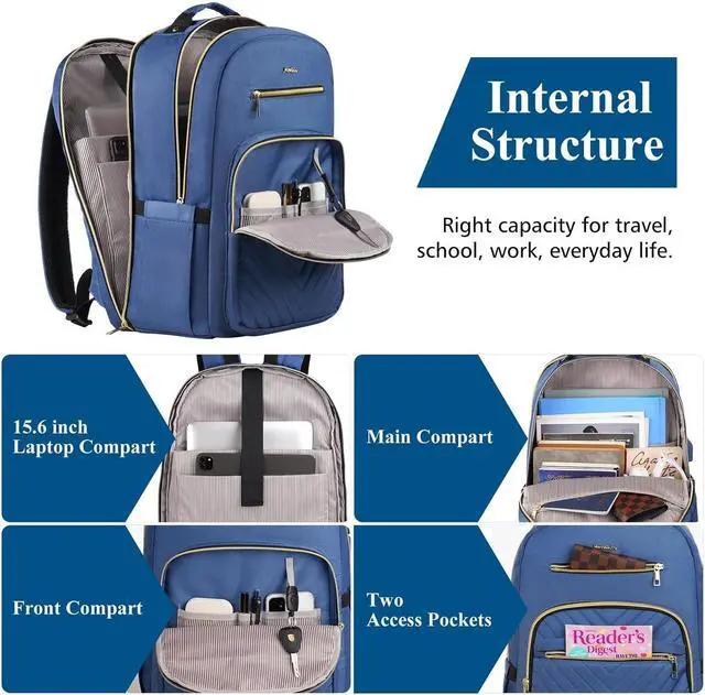 Alt view image 3 of 5 - YAMTION Backpack Women,15.6 Inch Laptop Backpack for Women USB Backpack for Business Work Office College,Dark Blue