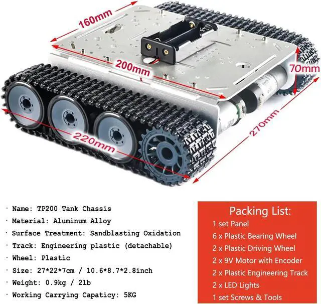 Alt view image 2 of 5 - YCKJ Professional Smart Tank Car Chassis with High Torque DC Motors, TP200 Remote Control Metal Robotic Platform Robot Accessories Kit for Arduino Uno, Raspberry Pie, STM32, DIY STEAM Education