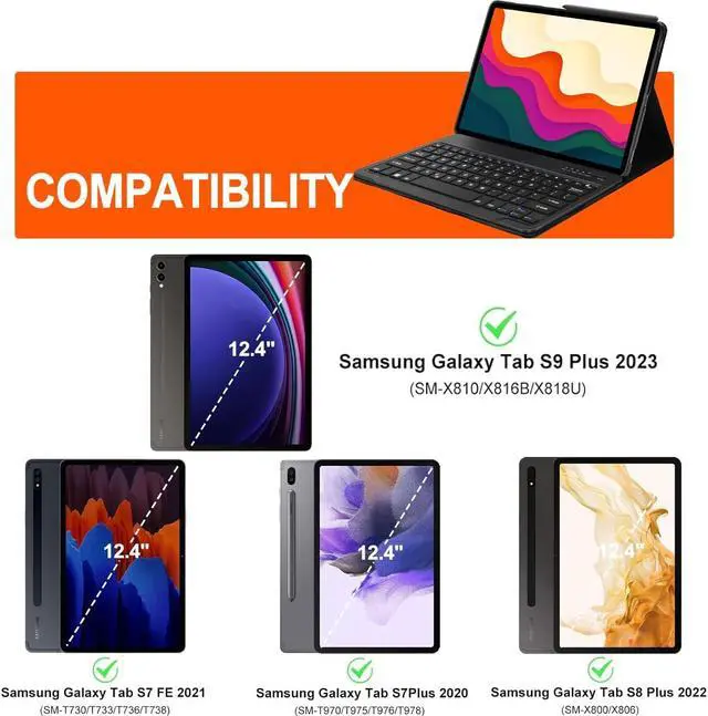 Alt view image 2 of 5 - Galaxy Tab S9 Plus Case with Keyboard 12.4 Inch 2023, Magnetic Detachable Bluetooth Keyboard, Smart Folio Cover with S Pen Holder for Samsung Galaxy Tab S7 FE/S8 Plus Keyboard Case, Rechargeable