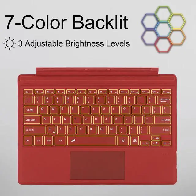 Alt view image 5 of 5 - Zoof Type Cover for Microsoft Surface Pro 7+ / Pro 7 / Pro 6 / Pro 5 / Pro 4 / Pro 3, 12.3 inch, Ultra-Slim Wireless 7 Color Backlit Tablet Keyboard with Multi Touchpad Bluetooch (Red with Backlit)