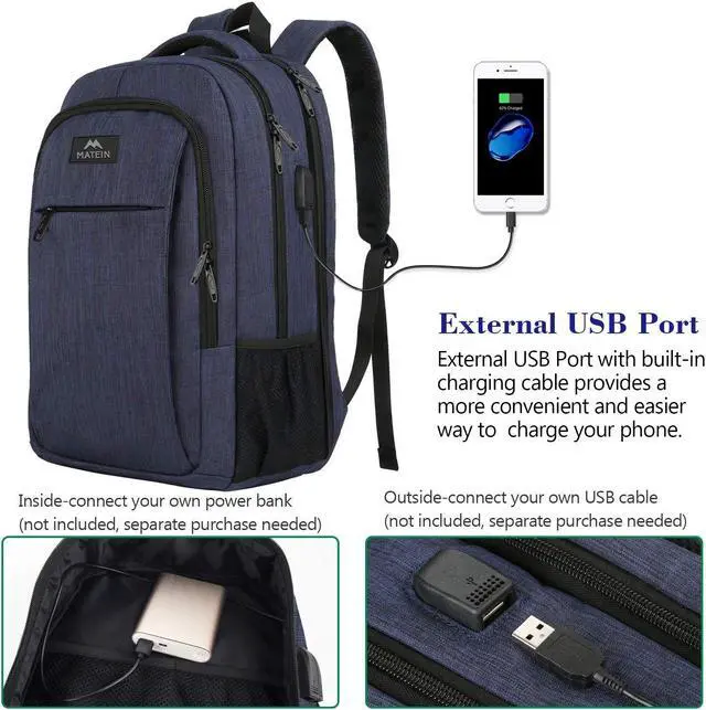 Alt view image 4 of 5 - MATEIN Large College Backpack, Sturdy Computer Backpack with USB Charging Port Fits 17 inch Notebook, Carryon Luggage Travel Laptop Bag for Business Men and Women Christmas New Year Gift, Blue