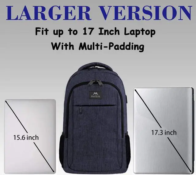Alt view image 3 of 5 - MATEIN Large College Backpack, Sturdy Computer Backpack with USB Charging Port Fits 17 inch Notebook, Carryon Luggage Travel Laptop Bag for Business Men and Women Christmas New Year Gift, Blue