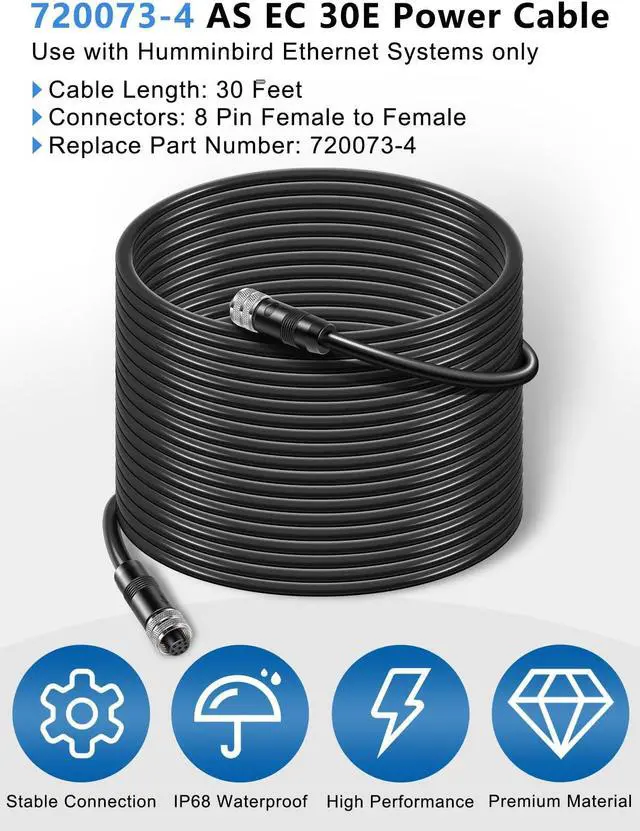 Alt view image 2 of 5 - Replacement for Humminbird 720073-4 AS EC 30E Ethernet Cable,30 Feet Female to Female Ethernet Cord, Compatible with SOLIX, HELIX G2N, HELIX G1, ONIX, ION, 1100, 900, 800, 700 Series (30 Feet)