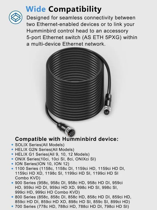 Alt view image 3 of 5 - Replacement for Humminbird 720073-4 AS EC 30E Ethernet Cable,30 Feet Female to Female Ethernet Cord, Compatible with SOLIX, HELIX G2N, HELIX G1, ONIX, ION, 1100, 900, 800, 700 Series (30 Feet)