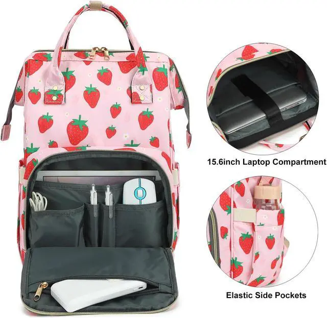 Alt view image 2 of 5 - Yusudan Laptop Backpack for Women Men, 15.6 inch College School Backpack Bookbag for Work/School/Travel/Business (Strawberry Pink)