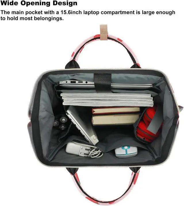 Alt view image 3 of 5 - Yusudan Laptop Backpack for Women Men, 15.6 inch College School Backpack Bookbag for Work/School/Travel/Business (Strawberry Pink)