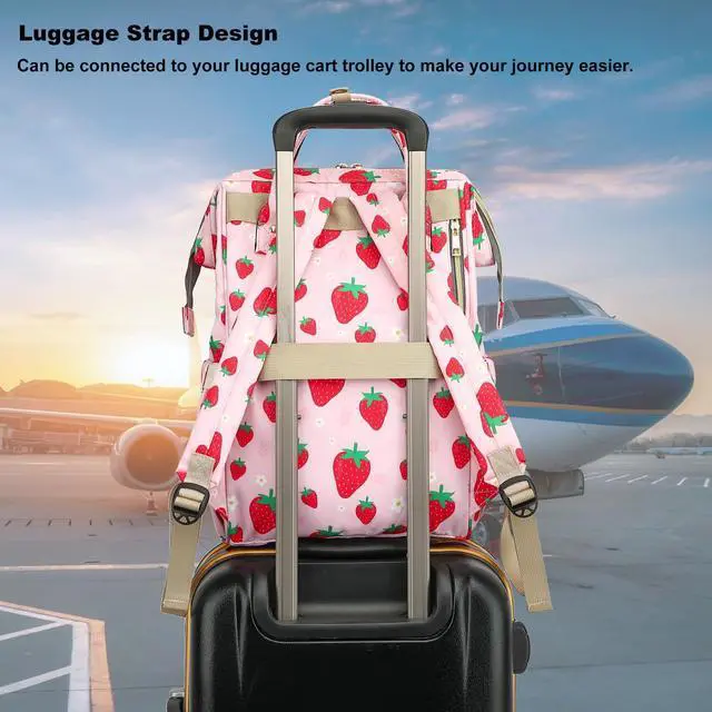 Alt view image 4 of 5 - Yusudan Laptop Backpack for Women Men, 15.6 inch College School Backpack Bookbag for Work/School/Travel/Business (Strawberry Pink)