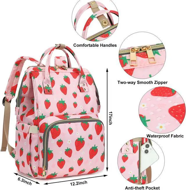 Alt view image 5 of 5 - Yusudan Laptop Backpack for Women Men, 15.6 inch College School Backpack Bookbag for Work/School/Travel/Business (Strawberry Pink)