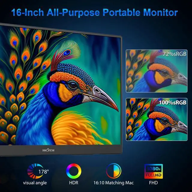 Alt view image 4 of 5 - InnoView 16" Portable Monitor, Black, PM405