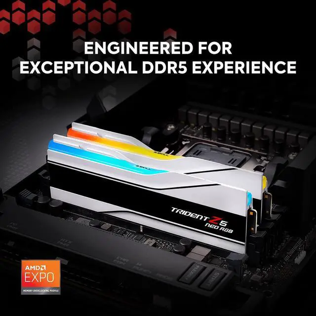 Alt view image 2 of 5 - G.SKILL Trident Z5 Neo RGB Series (AMD Expo) DDR5 RAM 32GB (2x16GB) 7200MT/s CL34-45-45-115 1.40V Desktop Computer Memory UDIMM - Matte White (F5-7200J3445G16GX2-TZ5NRW)