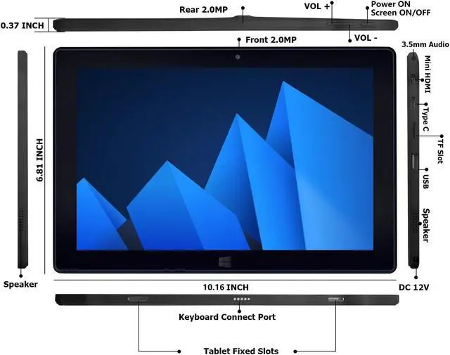 Alt view image 3 of 5 - HONGSAMDE Windows Tablet, 2 in 1 10.1 Inch Windows 11 Pro Tablet PC, 12GB RAM 128GB ROM,1280x800 IPS HD Touch, Intel Quad Core CPU Tablet Computer withKeyboard/ 5GWIFI/Bluetooth/USB3.0/Dual Cameras