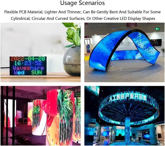 Alt view image 4 of 5 - waveshare Flexible RGB Full Color LED Matrix Panel 96x48 4608 RGB LEDs, 2.5mm Pitch, Adjustable Brightness and Bendable PCB,Compatible with Raspberry Pi/Raspberry Pi Pico / ESP32