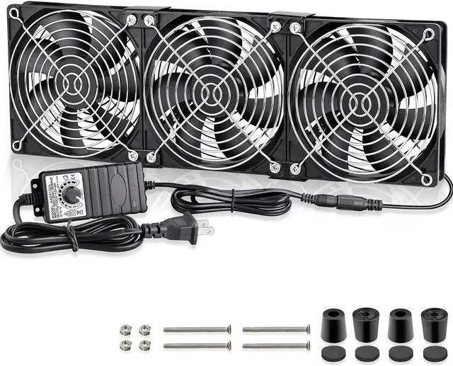 Main image of GDSTIME Big Airflow 3 x 120mm Fans DC 12V Powered Fan with AC 110V - 240V Speed Control, Cabinet Chassis Cooling Fan, Server Workstation Cooling