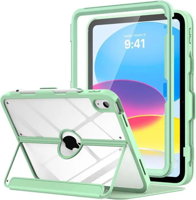 Main image of MoKo for iPad 11-inch (A16) 11th Generation Case 2025/ iPad 10th Generation Case with Pencil Holder 2022 10.9 inch, Built-in Screen Protector Clear Back, Multi Angle Viewing Stand, Green