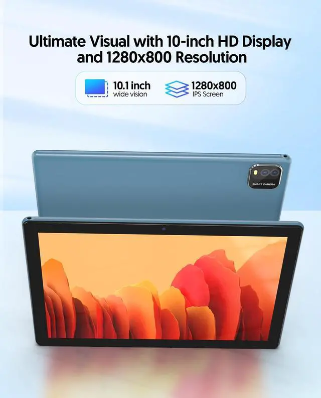 Alt view image 2 of 5 - 10.1 inch Tablet, 64GB ROM, 1TB Expandable, 6000mAh Battery, Wi-Fi 6, Quad-Core, 2MP+8MP Dual Camera, Bluetooth, IPS Screen