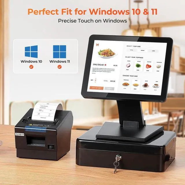 Alt view image 3 of 5 - MUNBYN 12-inch POS Touchscreen Monitor, LED POS Monitor, HDMI/VGA Capacitive Screen Display, Foldable Stand POS Touch Screen Monitor for Retail, Restaurant, Bar, Small Business, No Driver Required