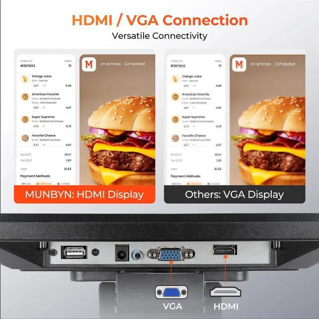 Alt view image 4 of 5 - MUNBYN 12-inch POS Touchscreen Monitor, LED POS Monitor, HDMI/VGA Capacitive Screen Display, Foldable Stand POS Touch Screen Monitor for Retail, Restaurant, Bar, Small Business, No Driver Required