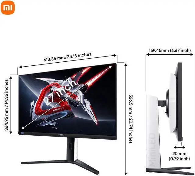 Alt view image 2 of 5 - Xiaomi Mini-LED Gaming Monitor G Pro 27 inch HDR 1000 2K QHD 2560x1440, Fast IPS, 180Hz 1ms, 99% DCI-P3, AMD Freesync, Adjustable Angle, 2× HDMI 2.0, 2× DP 1.4, White