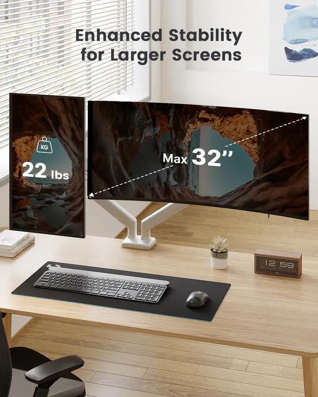 Alt view image 2 of 5 - ErGear Dual Monitor Stand up to 32 inches Screen, Load-Bearing Max 22 lbs Each Arm, Adjustable Dual Monitor Mount, Sturdy Steel vesa Monitor Mount with Stable VESA 75x75 100x100mm