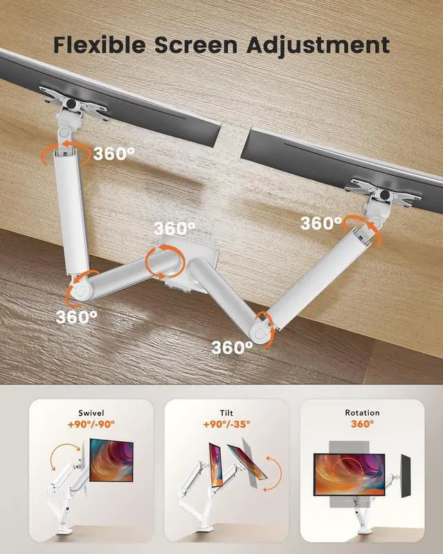 Alt view image 4 of 5 - ErGear Dual Monitor Stand up to 32 inches Screen, Load-Bearing Max 22 lbs Each Arm, Adjustable Dual Monitor Mount, Sturdy Steel vesa Monitor Mount with Stable VESA 75x75 100x100mm