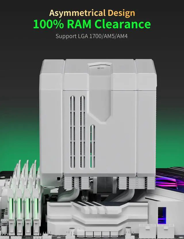 Alt view image 3 of 5 - CPU Air Cooler with 6X6mm Heat Pipes,Dual 120mm Fan CPU Cooler 1600rmp,CPU Air Cooler AMD AM5/AM4/AM3 Series,CPU Air Cooler 6.22'' Height compatible with Intel LGA 1851/1700/1155/1156/2011/2066(White)