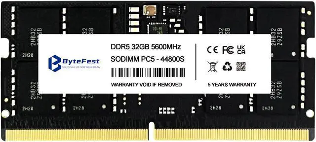 Main image of ByteFest DDR5 RAM 32GB 5600MHz PC5-44800 CL46 1.1V SODIMM 262-Pin Laptop/Notebook RAM Memory Modules