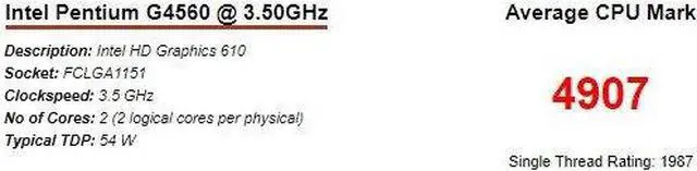 Alt view image 4 of 4 - Intel BX80677G4560 Pentium G Series 3.50 GHz Dual-Core LGA 1151 Processor