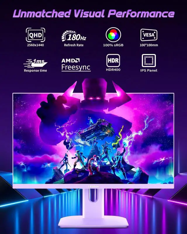 Alt view image 2 of 5 - FYHXele 27 inch Gaming Monitor, 165Hz Computer Monitor QHD 1440P Fast IPS Panel Pc Monitor, sRGB100%,1ms, DisplayPort/HDMI/Eye Care/Wall Mount Compatible-Purple