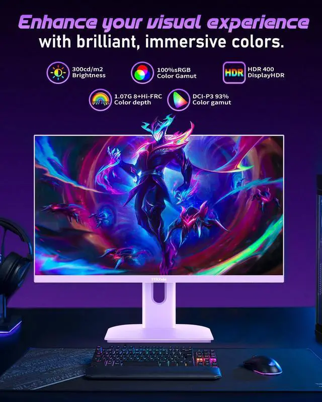 Alt view image 3 of 5 - FYHXele 27 inch Gaming Monitor, 165Hz Computer Monitor QHD 1440P Fast IPS Panel Pc Monitor, sRGB100%,1ms, DisplayPort/HDMI/Eye Care/Wall Mount Compatible-Purple