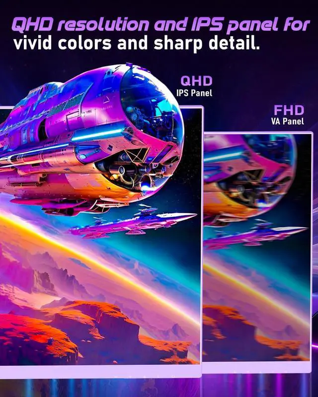 Alt view image 4 of 5 - FYHXele 27 inch Gaming Monitor, 165Hz Computer Monitor QHD 1440P Fast IPS Panel Pc Monitor, sRGB100%,1ms, DisplayPort/HDMI/Eye Care/Wall Mount Compatible-Purple