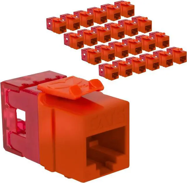 Main image of ICC CAT6 Keystone Jack with Slim Profile 180 Degree Punch Down, RJ45 UL Listed PoE++ TAA Compliant for Wall Plate or Patch Panel, Works with JackEasy Termination Tool, Orange 25 Pack