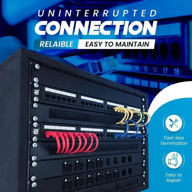 Alt view image 3 of 5 - ETS 24 Port CAT6 Pass Through Coupler Patch Panel with Back Bar, Compatible with Cat5, Cat5e, Cat6, Cat6A, Loaded with Unshielded keystones