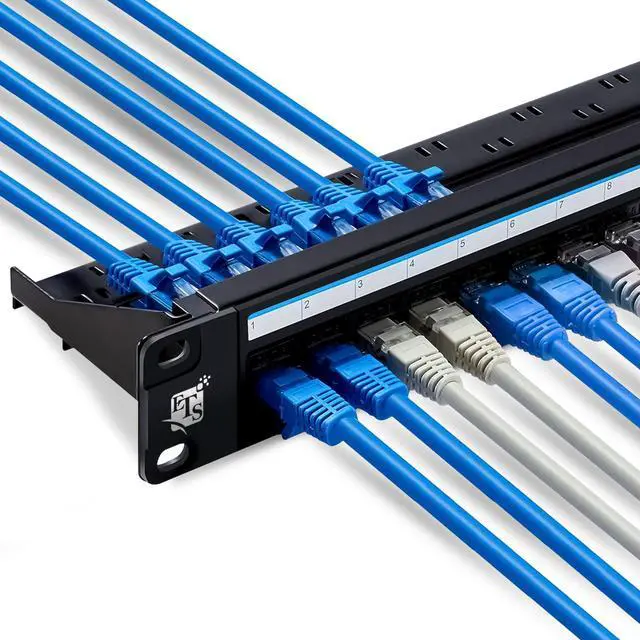 Main image of ETS 24 Port CAT6 Pass Through Coupler Patch Panel with Back Bar, Compatible with Cat5, Cat5e, Cat6, Cat6A, Loaded with Unshielded keystones