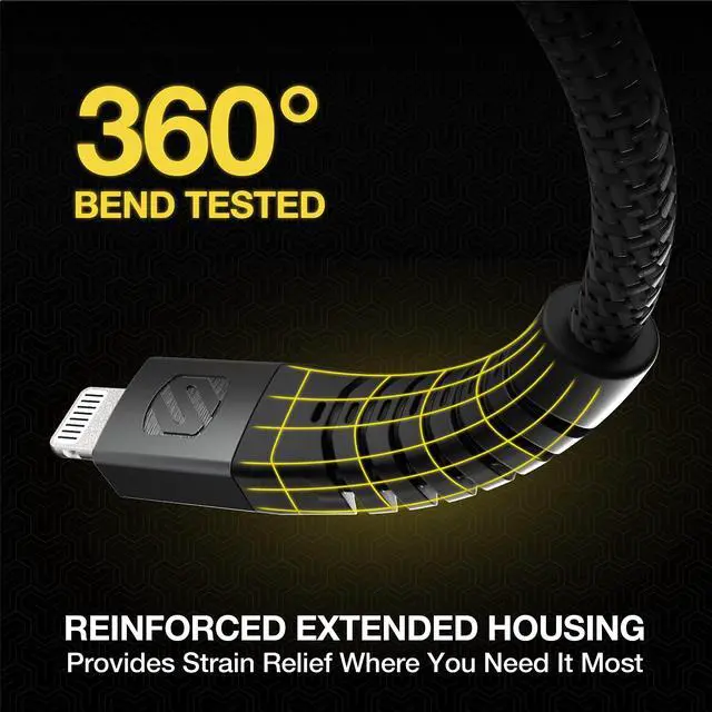 Alt view image 2 of 5 - Scosche HDi3B4SG-SP Strikeline Heavy-Duty Premium USB to MFi Certified Lightning Charge & Sync Braided Cable 4-ft. Black/Space Gray