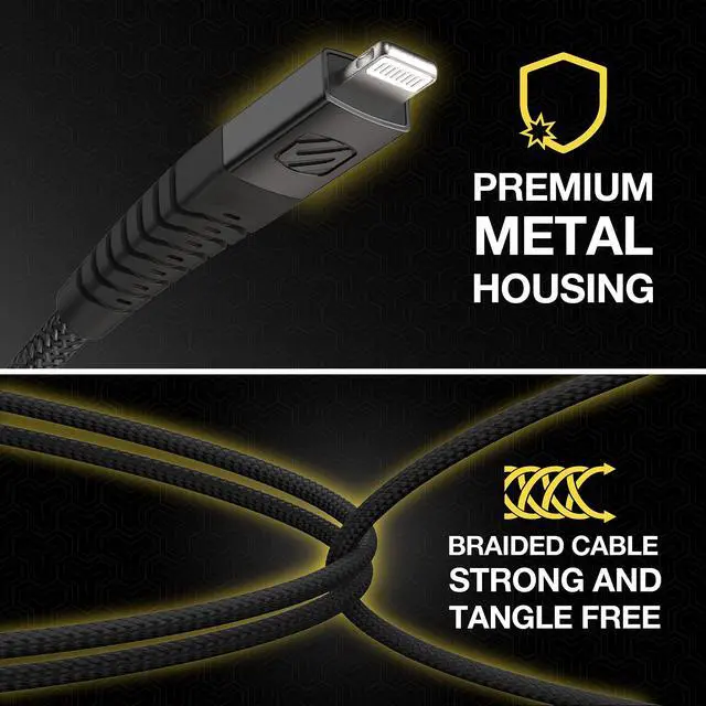 Alt view image 4 of 5 - Scosche HDi3B4SG-SP Strikeline Heavy-Duty Premium USB to MFi Certified Lightning Charge & Sync Braided Cable 4-ft. Black/Space Gray