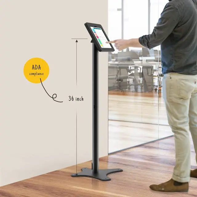 Alt view image 2 of 5 - Beelta Tablet Kiosk Floor Stand, Anti-Theft, Rotate Lockable Metal Tablet Enclosure+Aluminum Pole+Metal Base, Compatible with 10.9" iPad 10th, Pro 11" 1 2 3 4, Air 4 5, Air 11", iPad 11"(A16)