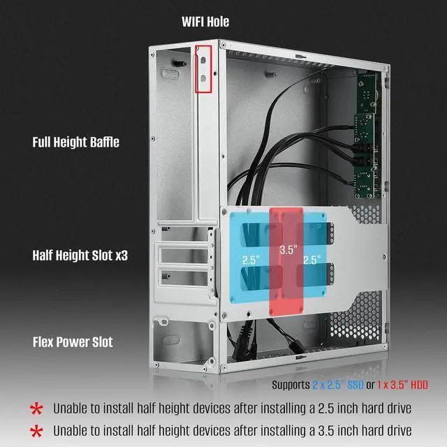 Alt view image 5 of 5 - mATX (Mini ITX) PC Case,Micro ATX PC Case,Mini Tower Small Form Factor,0.8mm Thickness SPCC Material,Suitable for MicroATX(244mm x 244mm)/Mini ITX(170 * 170mm) Motherboards