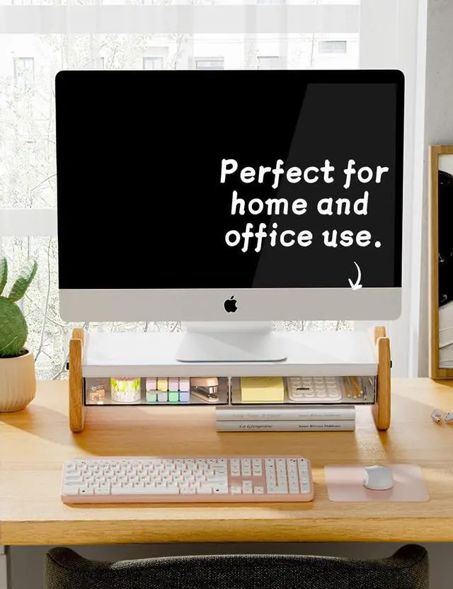 Alt view image 5 of 5 - AFOOYO Monitor Stand Riser,Wooden & MDF Computer Desktop Stand with Acrylic Drawer,Laptop Stand Riser Holder ,Table Holder Desk Organizer Storage Stand for Laptop,Printer,TV,15.7 inch,Cute Cat
