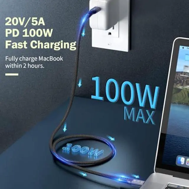 Alt view image 4 of 5 - Angusplay USB4 Cable for Thunderbolt 4 Cable 10ft, 40Gbps Data Transfer, USB-C Monitor Cable 8K Dispaly, 100W Charging Compatible with Thunderbolt 3, USB3, for iPhone 15Pro Max, Mac MacBook, SSD, eGPU