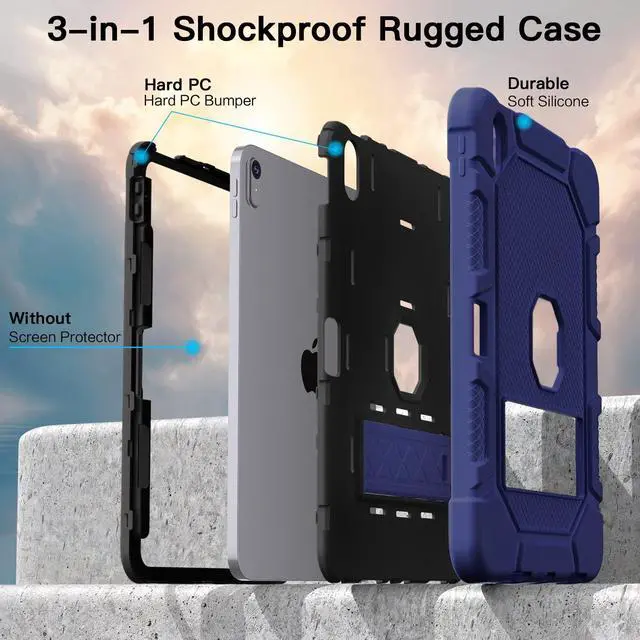 Alt view image 4 of 4 - Azzsy Case for iPad 11-inch(A16) 2025/ iPad 10th Generation 10.9 Inch 2022, [Built-in Pencil Holder] Heavy Duty Shockproof Rugged Protective Case for iPad 11th/10th Generation, Navy Blue2