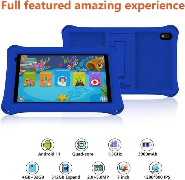 Alt view image 3 of 5 - Kids Tablet 7 Inch Tablets for Kids Android Toddler Tablet with Cover, 32GB ROM/Supports 1TB expansion 4GB RAM Quad-core Processor IPS HD Eye-Care Touchscreen Dual Camera Tablets PC with Silicone Case