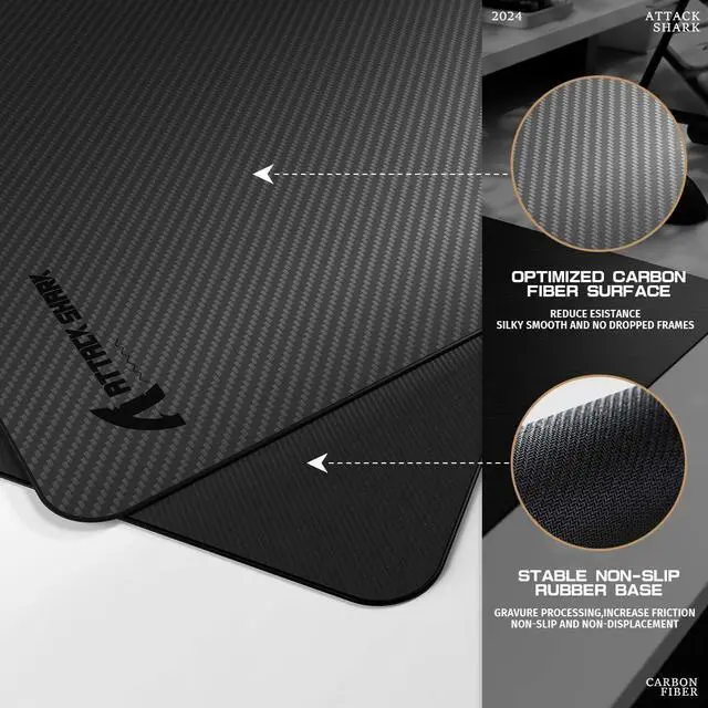 Alt view image 3 of 5 - ATTACK SHARK CM04 Carbon Fiber Gaming Mouse Pad,Esports Mouse Mat G240,Durable Non-Slip Natural Rubber Base,High Temperature Resistant & Waterproof Desk Mat for Gamer/Desktop/Office/Home(360x280mm)