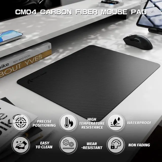 Alt view image 2 of 5 - ATTACK SHARK CM04 Carbon Fiber Gaming Mouse Pad,Esports Mouse Mat G240,Durable Non-Slip Natural Rubber Base,High Temperature Resistant & Waterproof Desk Mat for Gamer/Desktop/Office/Home(360x280mm)
