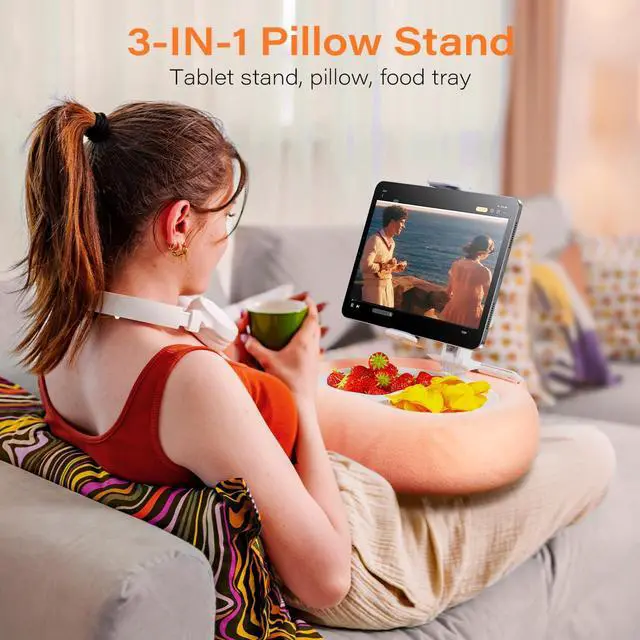 Alt view image 2 of 5 - Atisek Kindle Tablet Pillow Stand with Detachable Trays Fit iPad Tablet Stand Holder for Bed Fit 4''-13'' Phone/Tablet Kindle with Case Kindle Accessories Gift for Reading Soft Plus Fabric, Pink