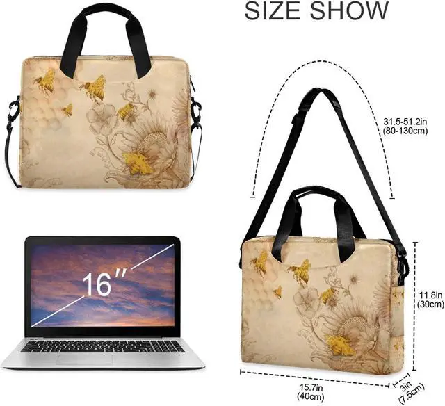 Alt view image 3 of 5 - ALAZA Honey Bees Wildflowers Laptop Messenger Bag Case Sleeve Briefcase for Men Women, Multi03
