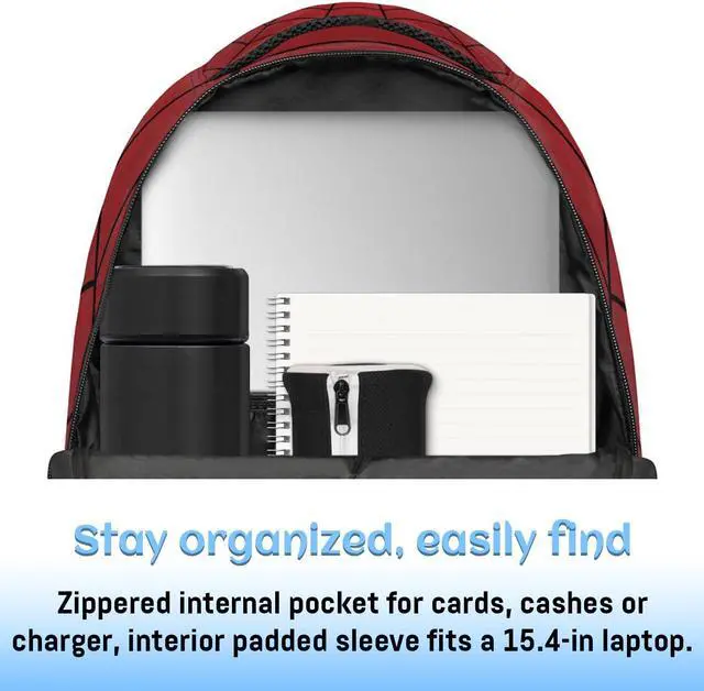 Alt view image 4 of 5 - Backpack for School, Lightweight Travel Bookbag Backpacks with Laptop Compartment for Boys Girls Adults Teens (Red Spider Web)