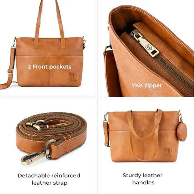 Alt view image 4 of 5 - BERLINER BAGS Vintage Genuine Leather Handbag Julia, Large Tote Bags for Women, Computer Bag for Laptop, Work Bag - Brown