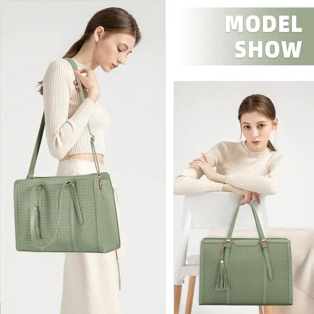 Alt view image 2 of 5 - Laptop Tote Bag for Women fits 15.6 Laptop, PU Leather Work Tote bags for Women Large Computer Tote Handbag with Purse