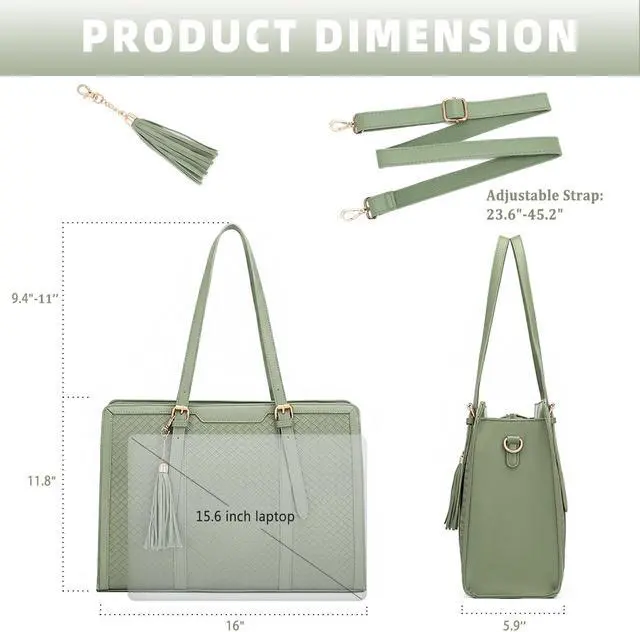 Alt view image 3 of 5 - Laptop Tote Bag for Women fits 15.6 Laptop, PU Leather Work Tote bags for Women Large Computer Tote Handbag with Purse
