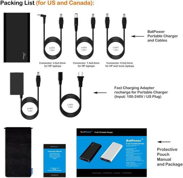 Alt view image 5 of 5 - BatPower EX7H 98Wh Laptop Power Bank Compatible with HP Pavilion Envy Spectre Split Slatebook Chromebook Streambook EliteBook Notebook External Battery Portable Charger Quick Charge Smartphone